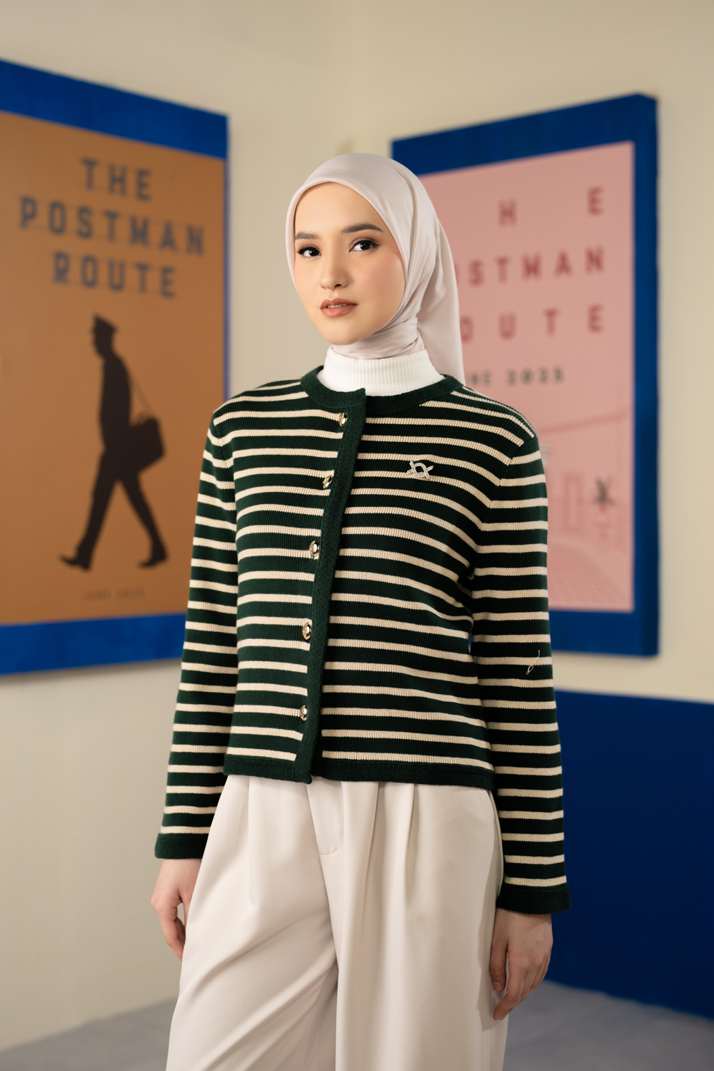 Elodie Striped Knit Cardigan Garden Topiary