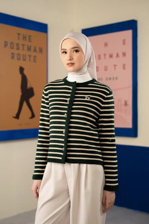 Image of Elodie Striped Knit Cardigan Garden Topiary