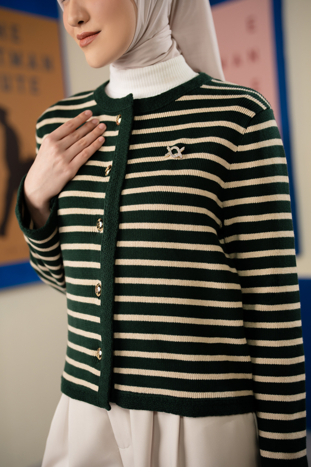 Elodie Striped Knit Cardigan Garden Topiary