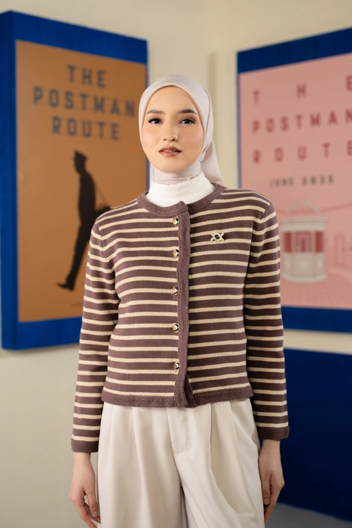 Image of Elodie Striped Knit Cardigan Twilight Mauve