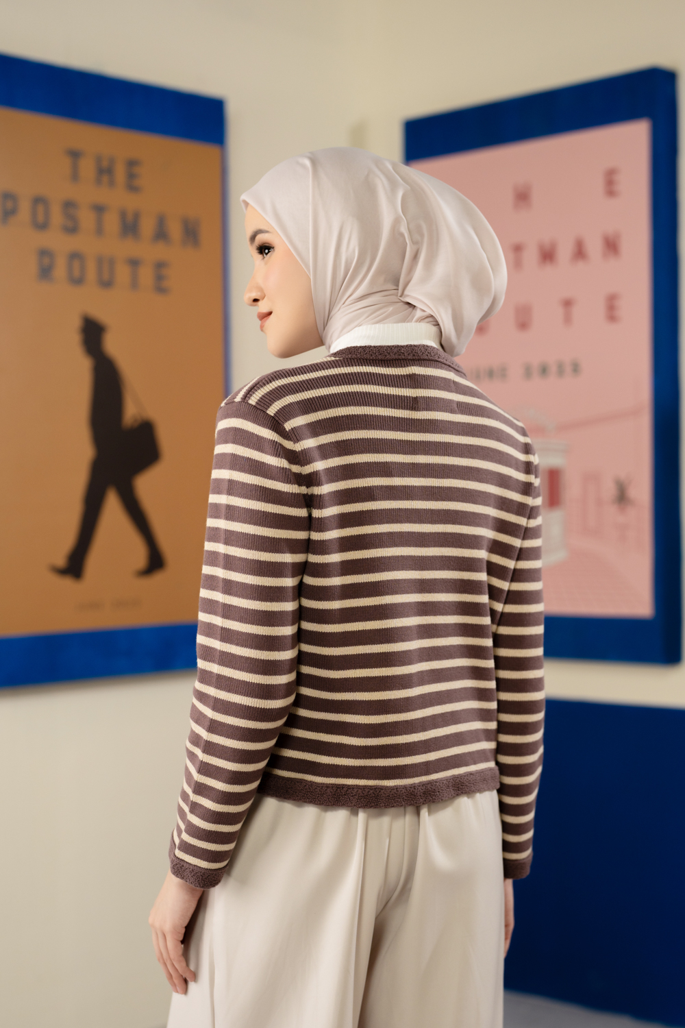 Elodie Striped Knit Cardigan Twilight Mauve