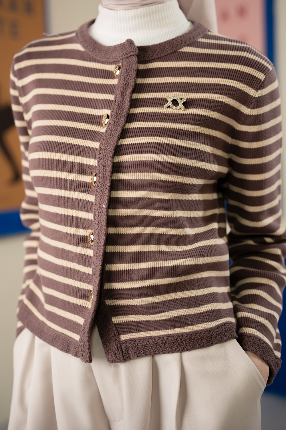 Elodie Striped Knit Cardigan Twilight Mauve