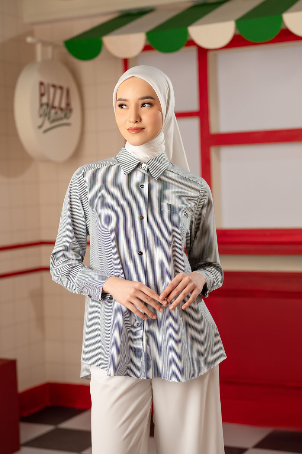 Alora Stripe Shirt White Noir