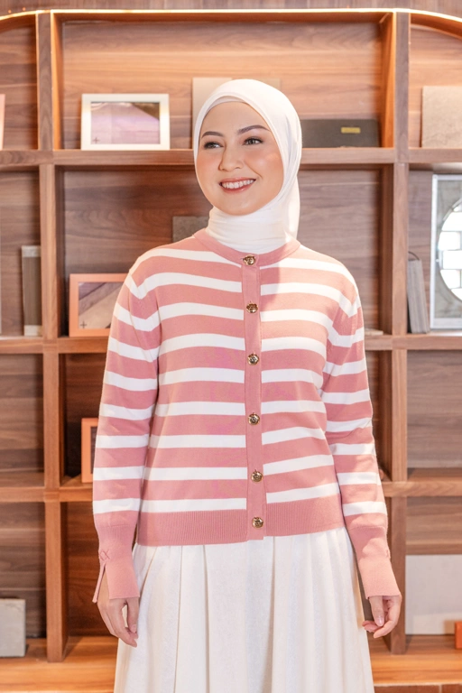 Image of Kiora Striped Knit Cardigan (Minor) Rose Tan