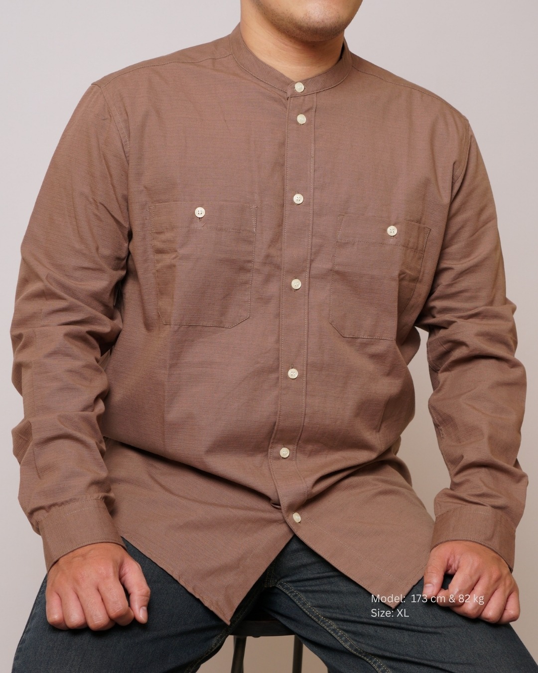 Kemeja Koko Coklat Moka Lengan Panjang