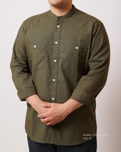 Image of Kemeja Koko Hijau Army Lengan Panjang
