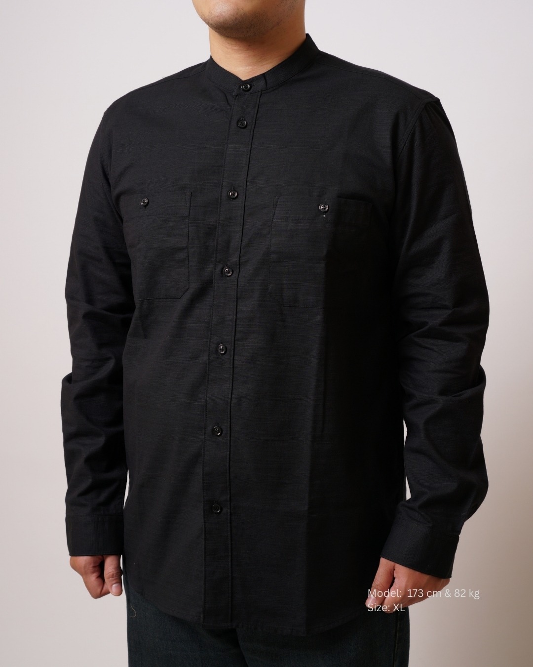 Kemeja Koko Hitam Lengan Panjang