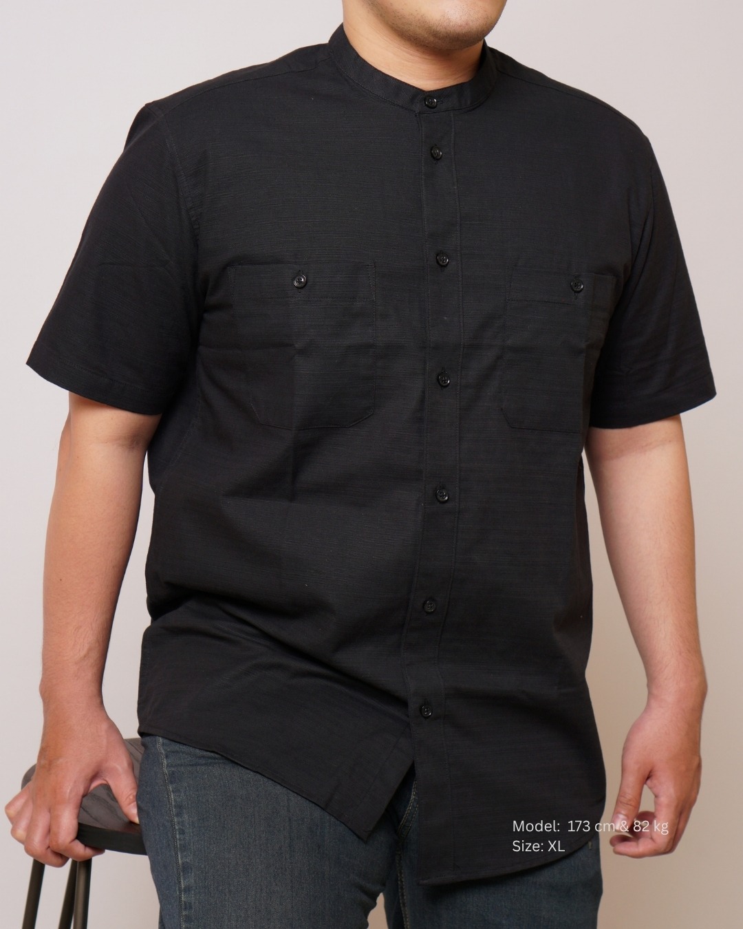 Kemeja Koko Hitam Lengan Pendek