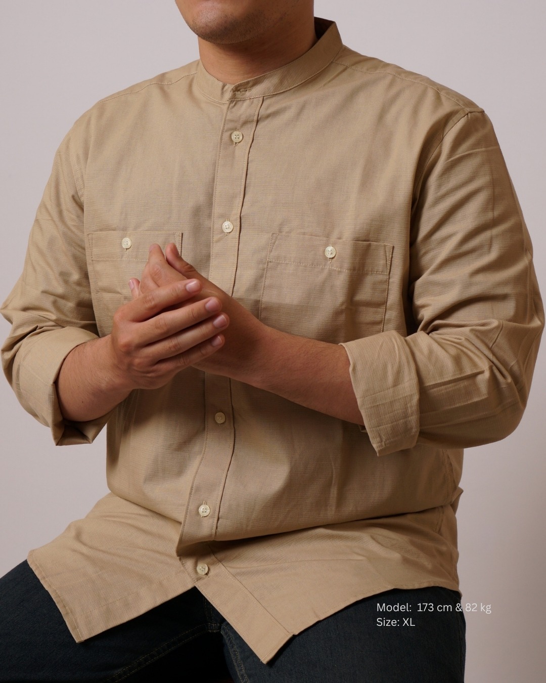 Kemeja Koko Krem Lengan Panjang