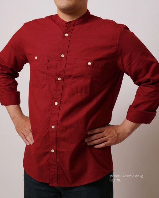 Image of Kemeja Koko Merah Tua Lengan Panjang