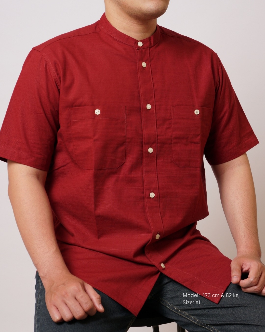 Kemeja Koko Merah Tua Lengan Pendek