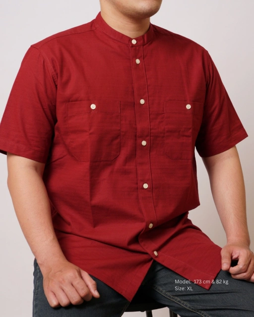 Image of Kemeja Koko Merah Tua Lengan Pendek