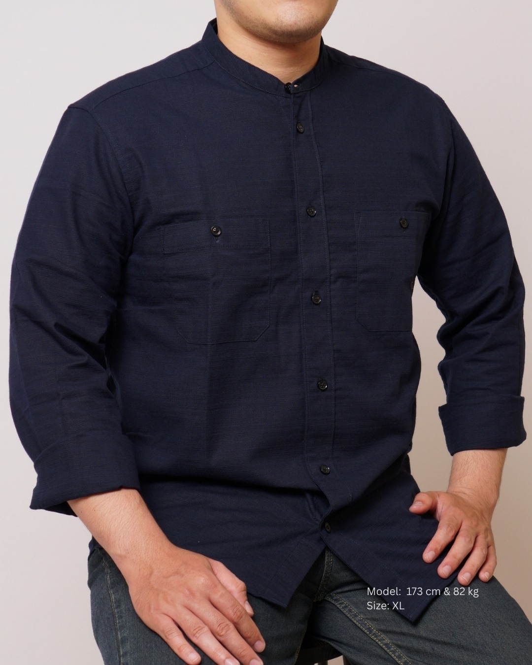 Kemeja Koko Biru Navy Lengan Panjang