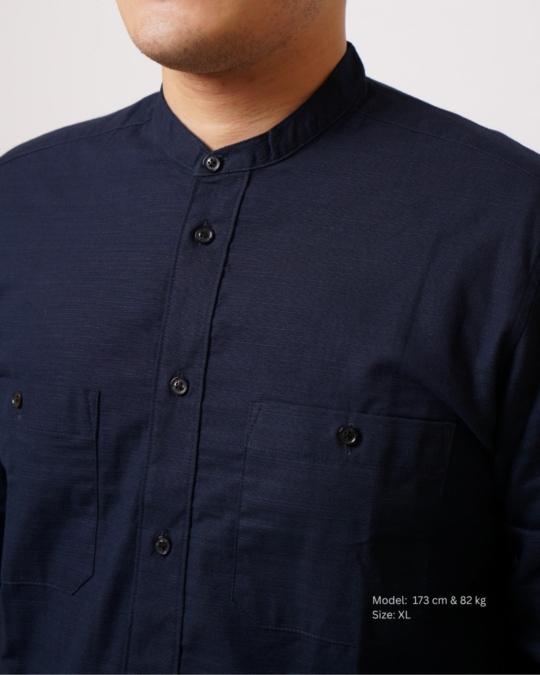 Kemeja Koko Biru Navy Lengan Panjang