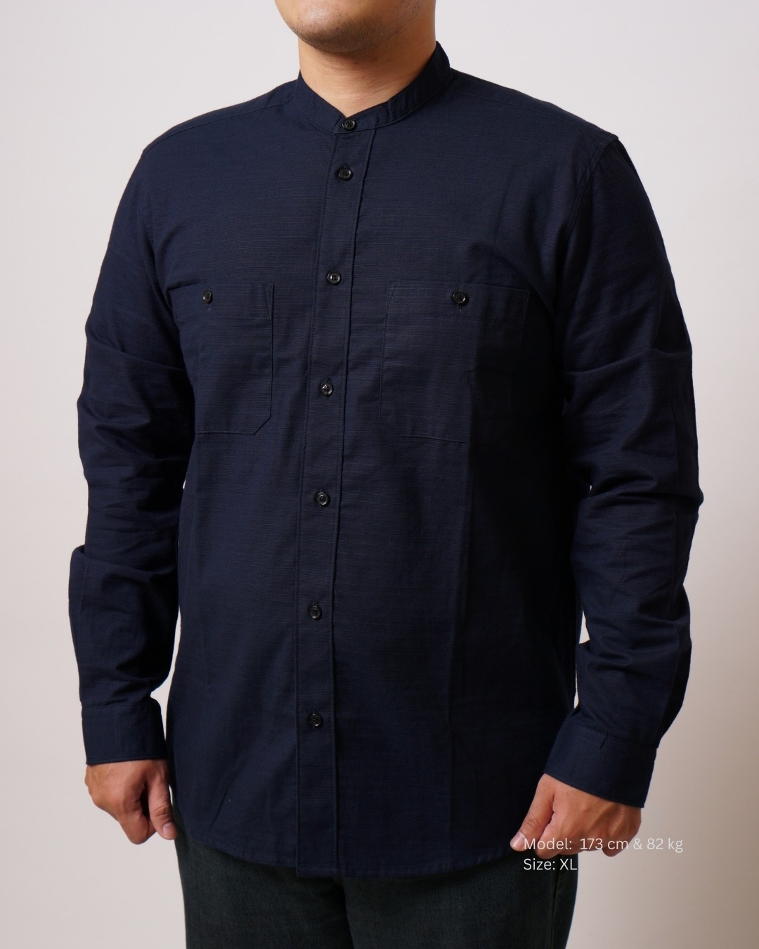 Kemeja Koko Biru Navy Lengan Panjang