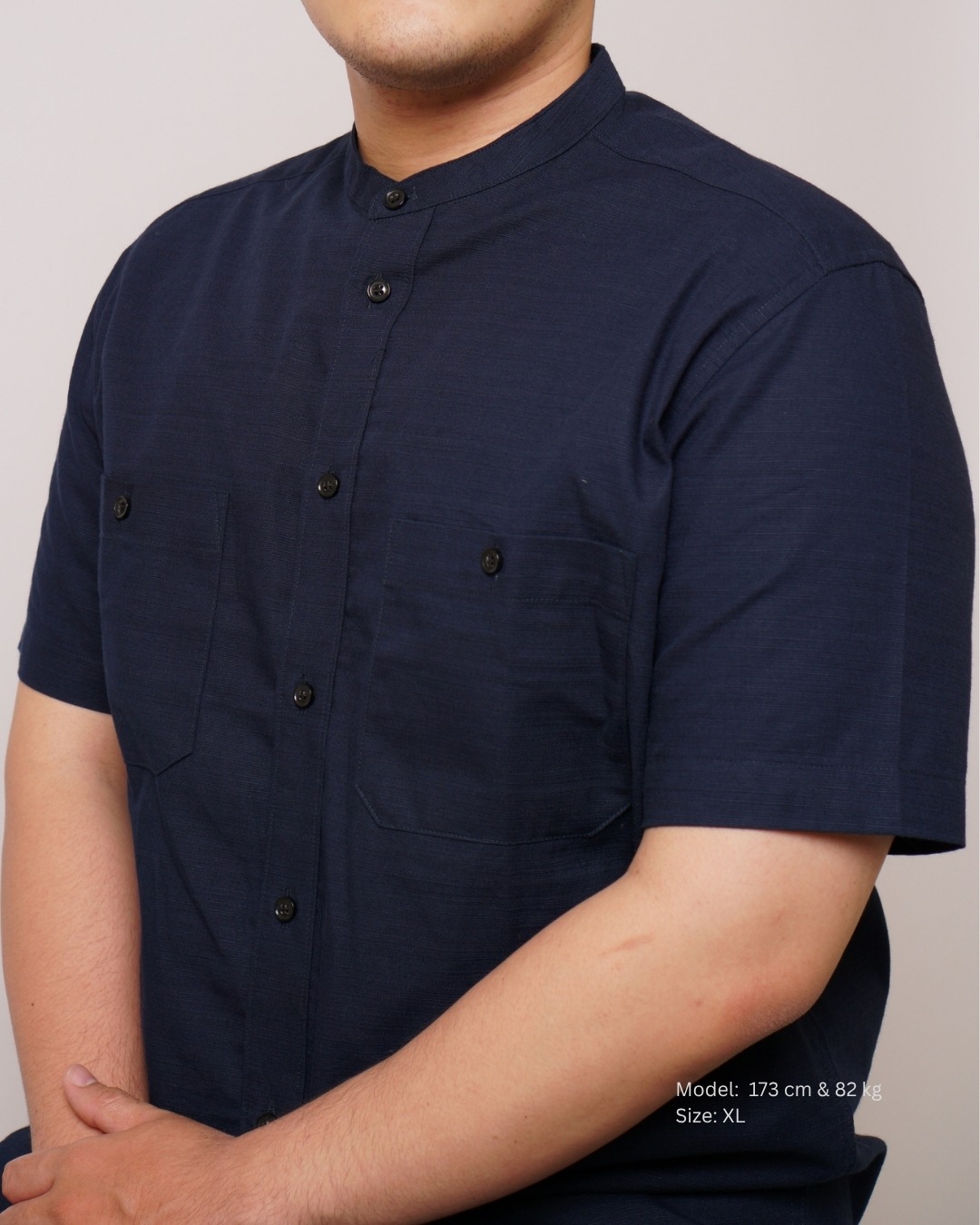 Kemeja Koko Biru Navy Lengan Pendek 