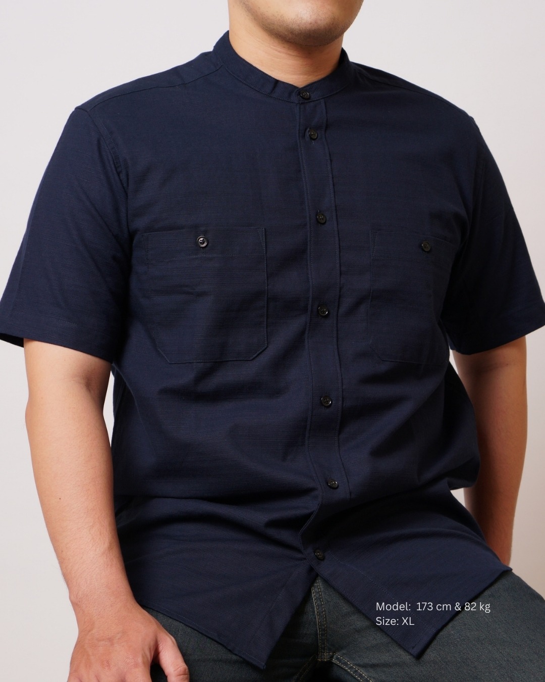 Kemeja Koko Biru Navy Lengan Pendek 