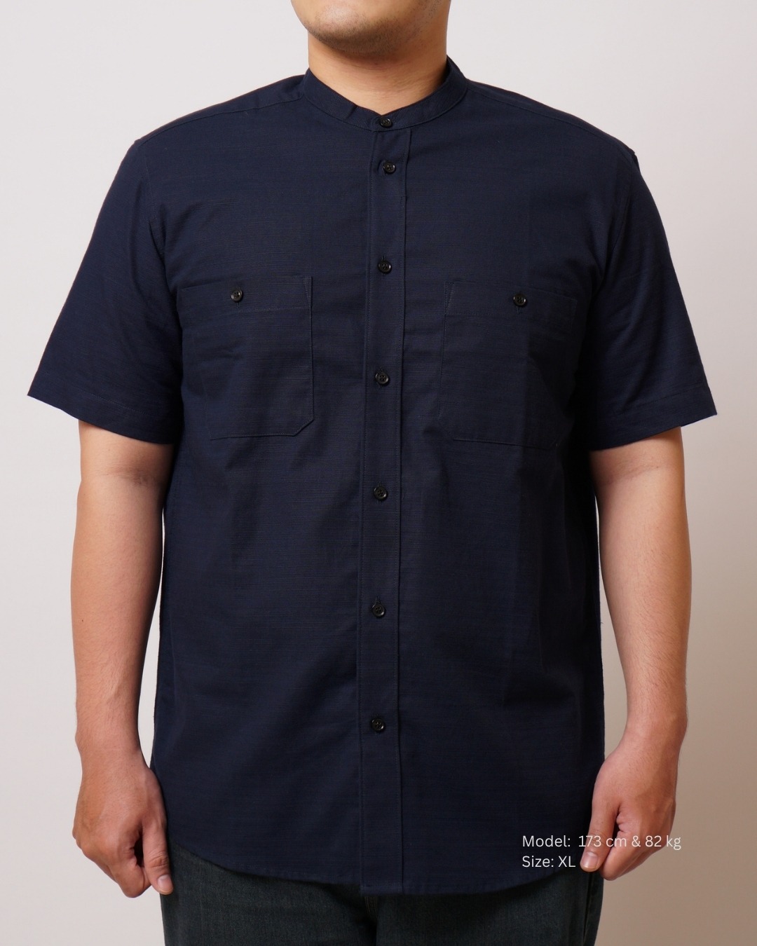 Kemeja Koko Biru Navy Lengan Pendek 
