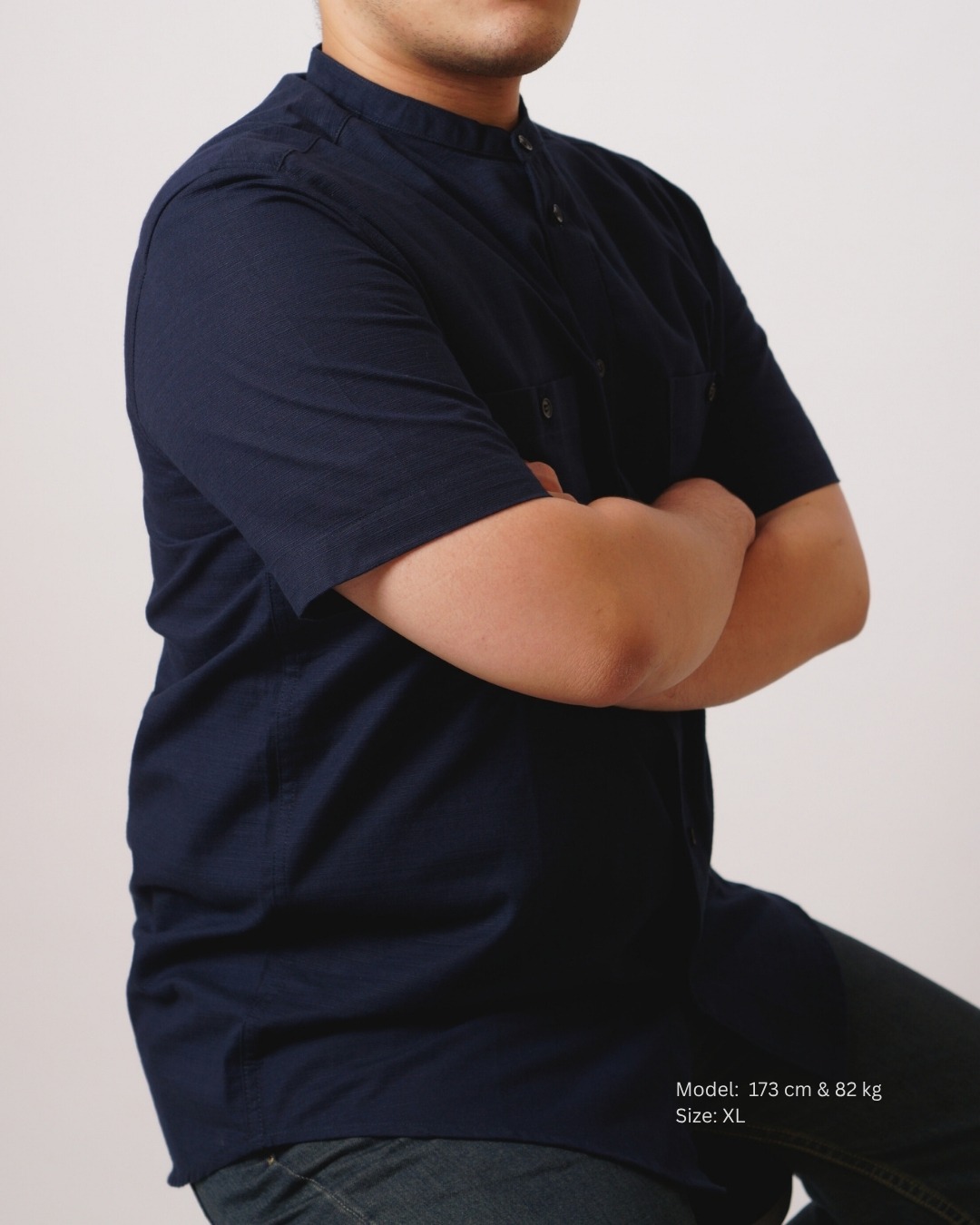 Kemeja Koko Biru Navy Lengan Pendek 