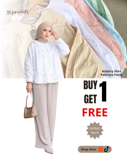 Image of Paket Bundling 1 Buy Get Free (Palermo Pants & Mallory Shirt Atasa Wanita Busui Friendly)