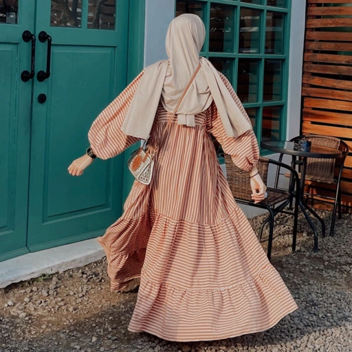 Image of PROUDYHIJAB - Suzy Dress Wanita Korean Vintage Pudar Katun Salur Busui Friendly