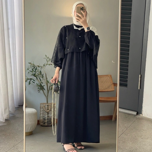 Image of PROUDYHIJAB - Eliza Dress Kondangan & Bridesmaid Simple Elegan Dress Brukat Premium Dress Wanita Kekinian Busui Friendly Resleting Depan
