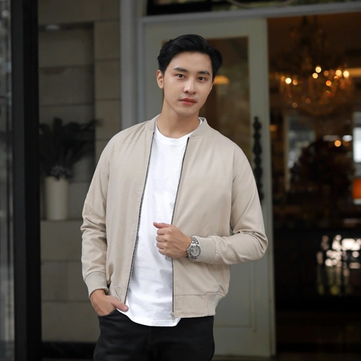 Image of Jaket Bomber Canvas Light Cream