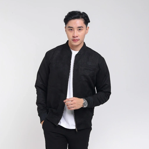 Image of Jaket Bomber Suede Black