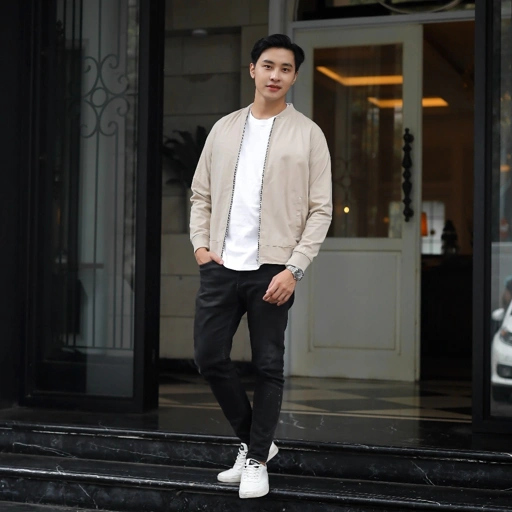 Jaket Bomber Canvas Light Cream