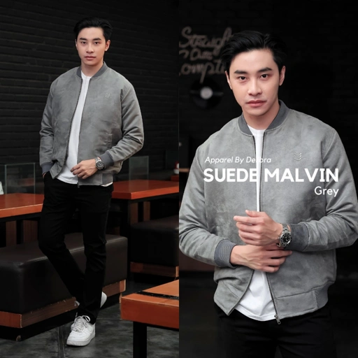 Image of Jaket Bomber Suede Malvin Grey