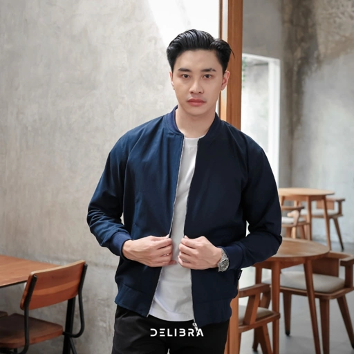 Jaket Bomber Canvas Navy
