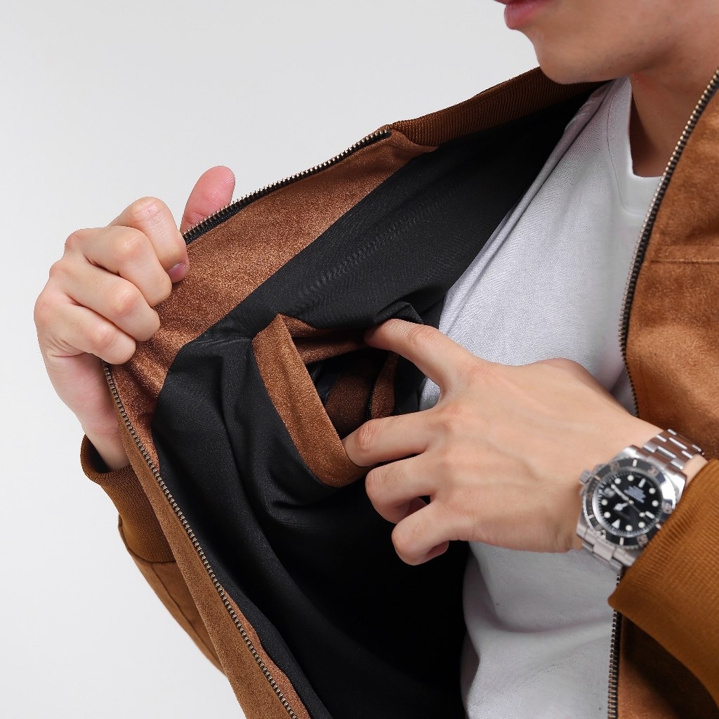 Jaket Bomber Suede Coffe