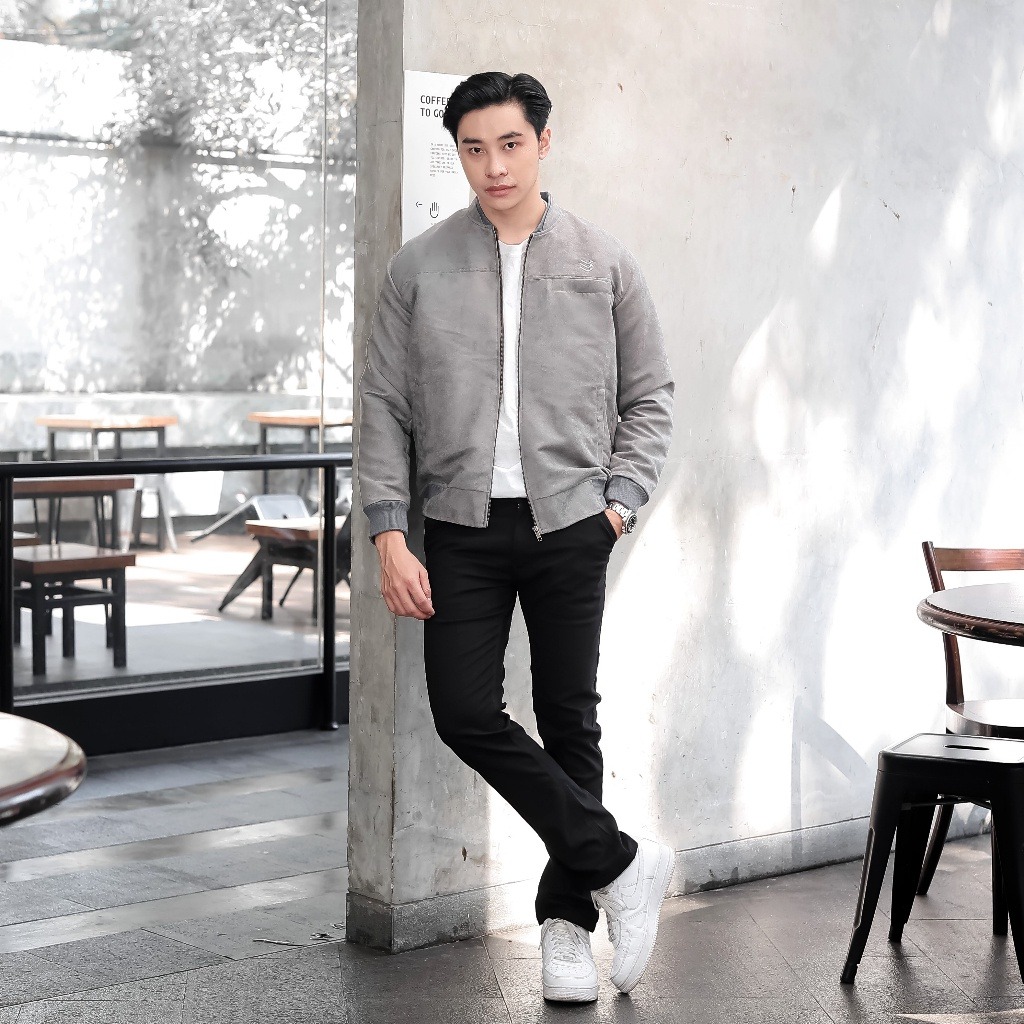 Jaket Bomber Suede Grey Young