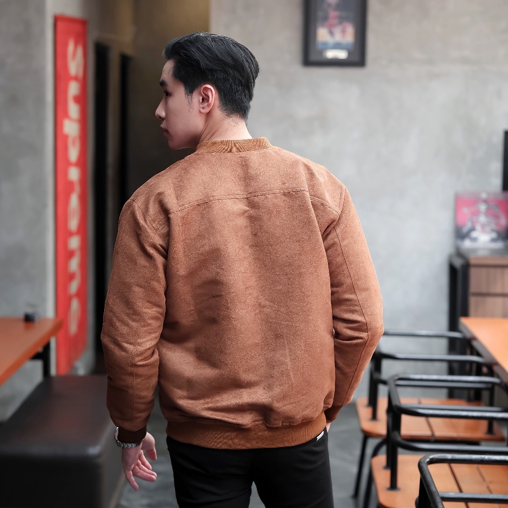 Jaket Bomber Suede Malvin Coffe