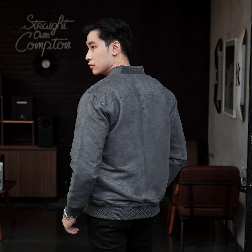 Jaket Bomber Suede Grey Old