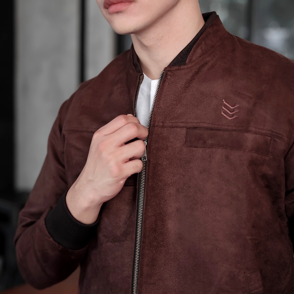 Jaket Bomber Suede Brown