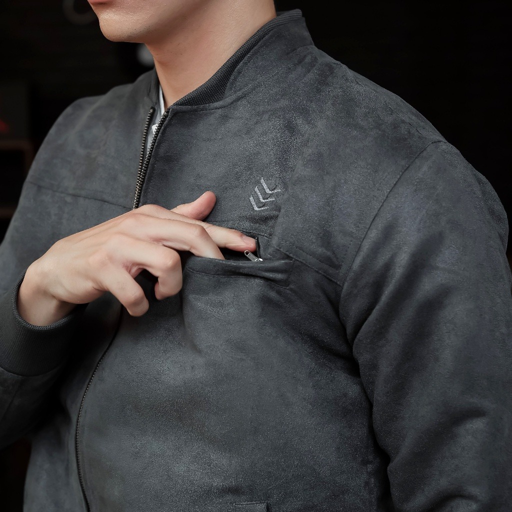 Jaket Bomber Suede Grey Old