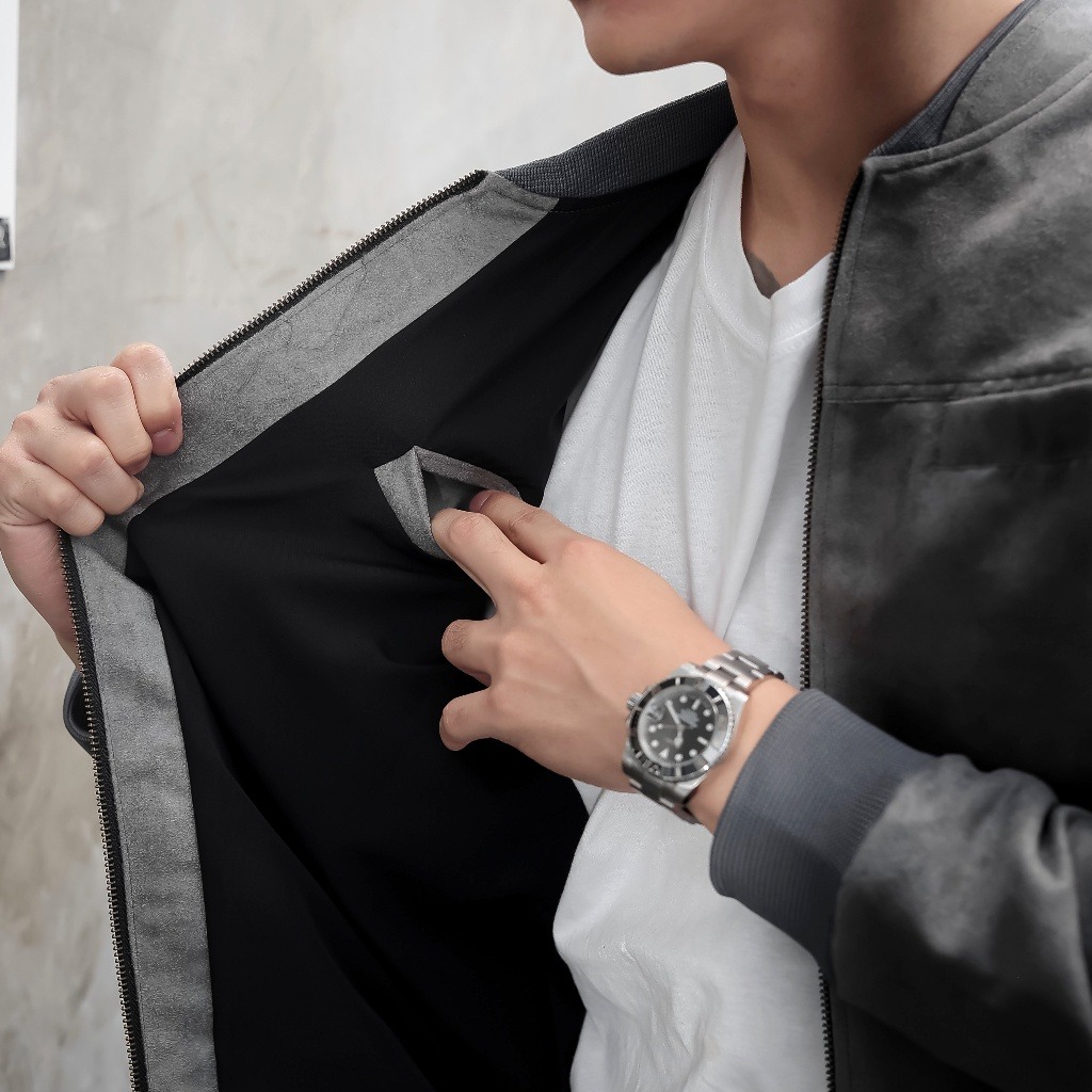 Jaket Bomber Suede Grey Young