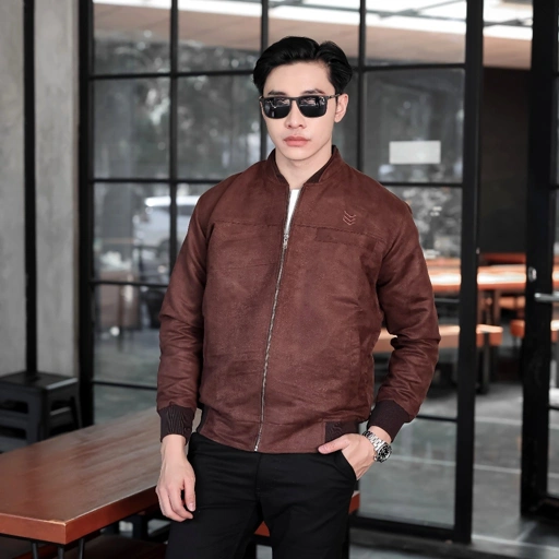 Jaket Bomber Suede Brown