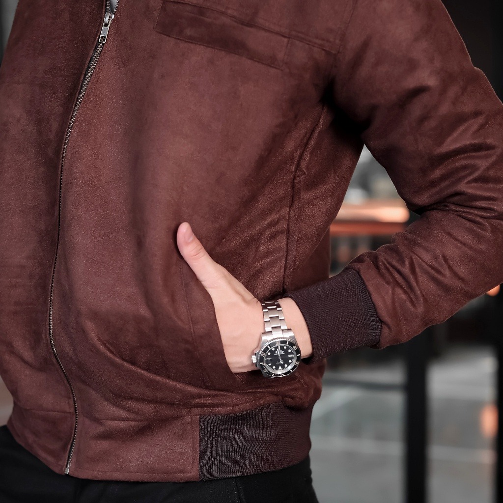 Jaket Bomber Suede Brown