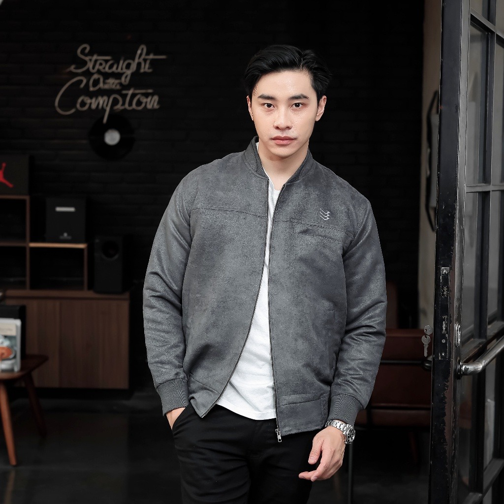 Jaket Bomber Suede Grey Old