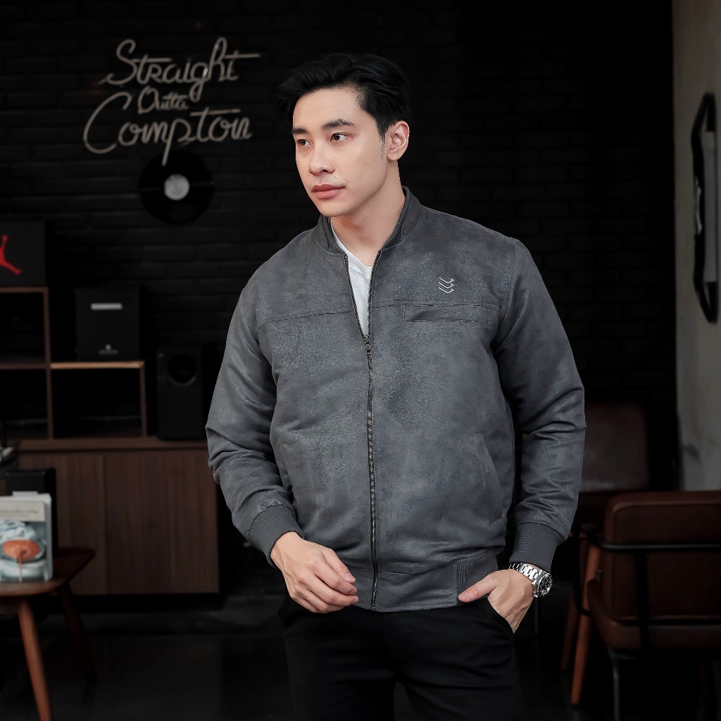 Jaket Bomber Suede Grey Old
