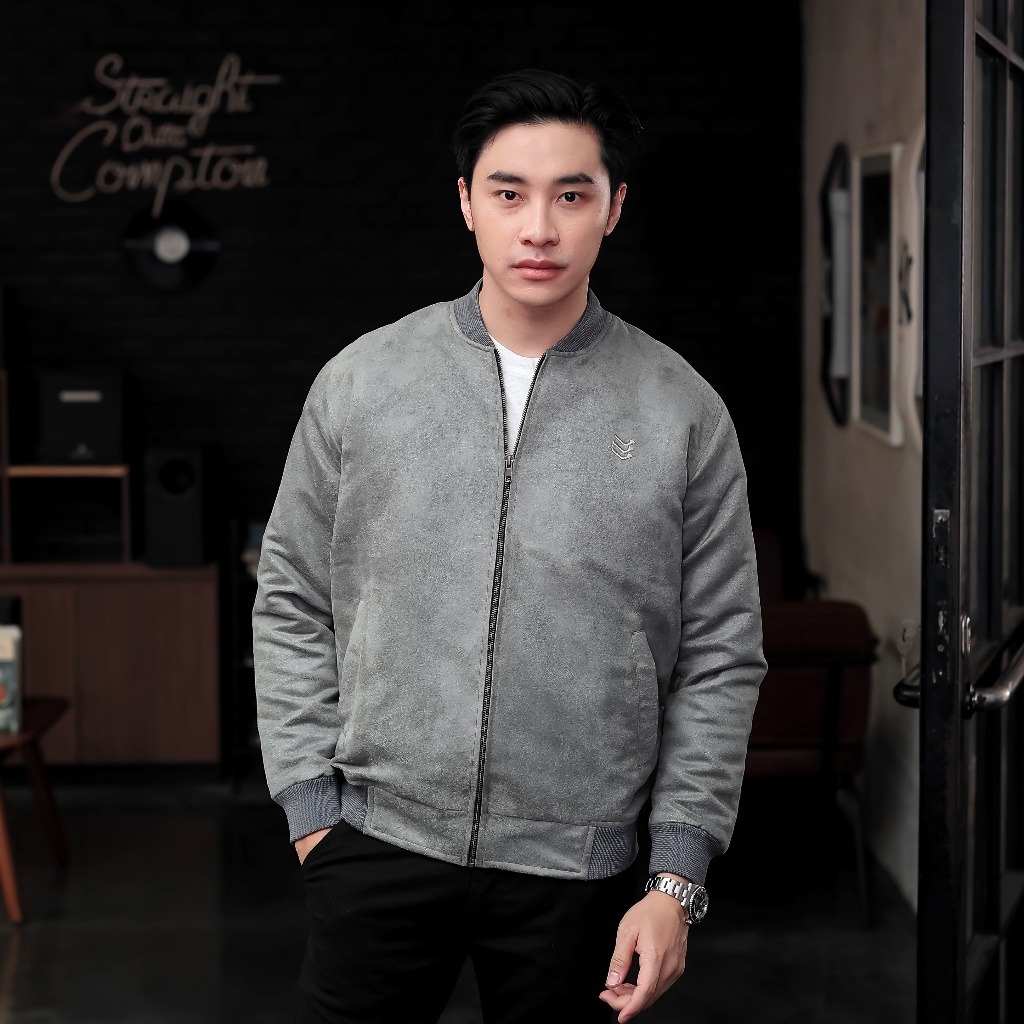 Jaket Bomber Suede Malvin Grey