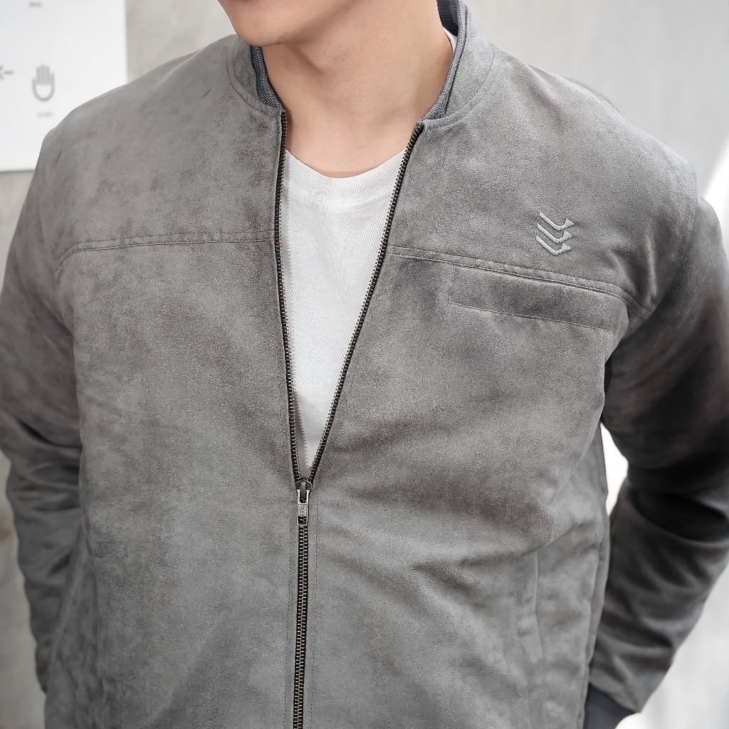 Jaket Bomber Suede Grey Young