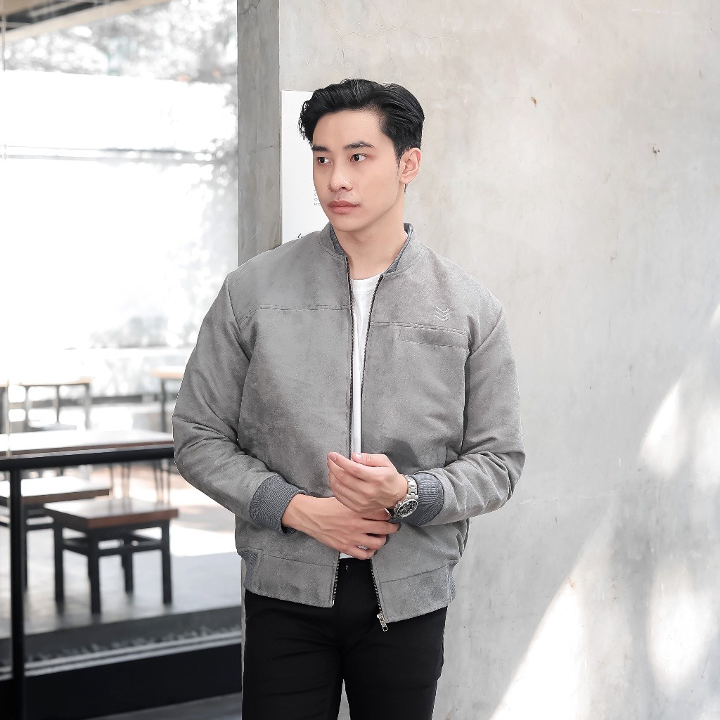Jaket Bomber Suede Grey Young
