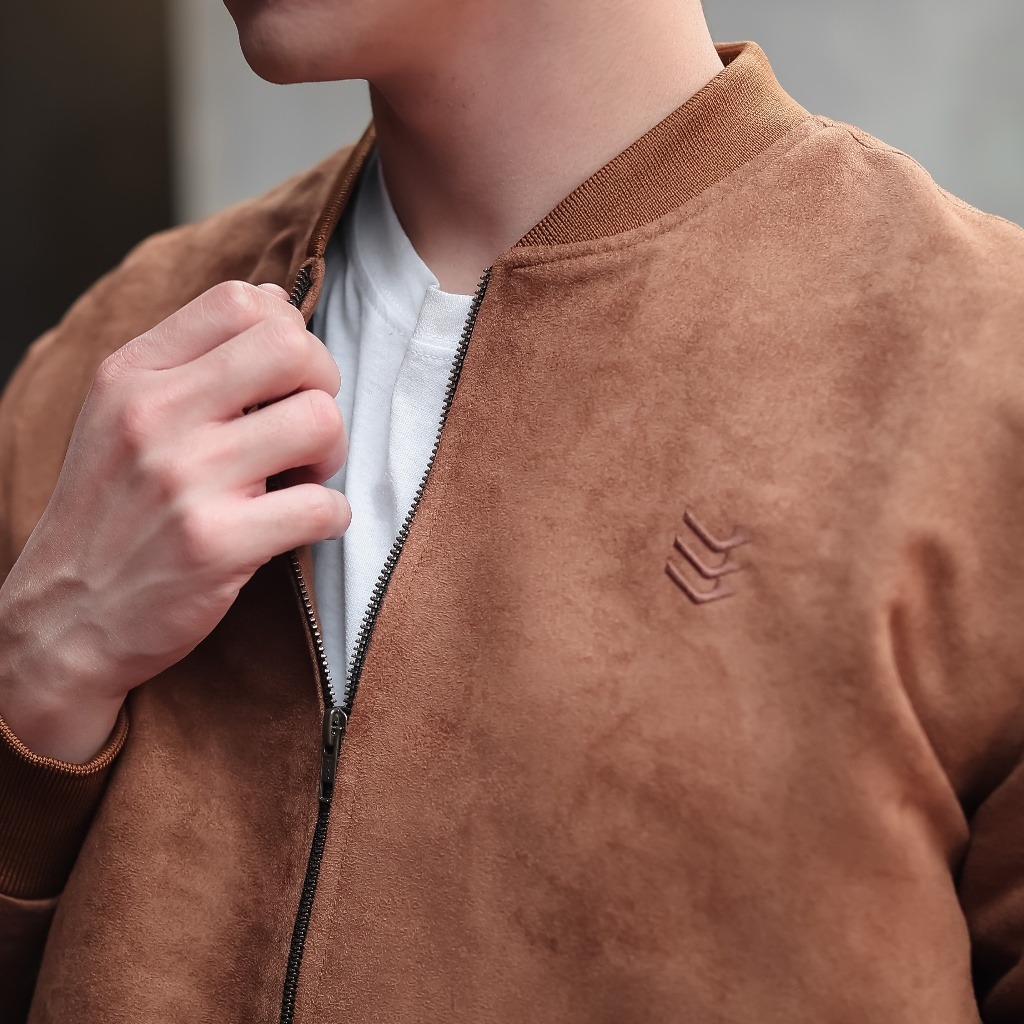 Jaket Bomber Suede Malvin Coffe