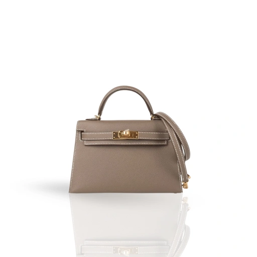 Image of MINI CALLIE 19 TAUPE IN EPSOM LEATHER