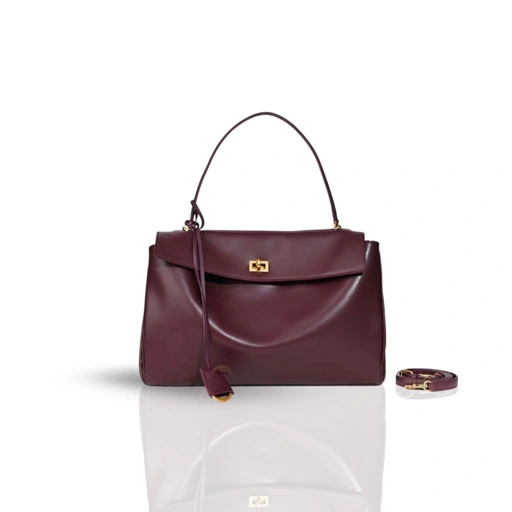 Image of OSLO CHERRYWOOD GOLD HARDWARE BAG WITH GENUINE LEATHER