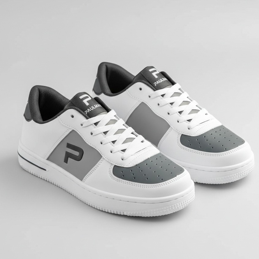 Paulmay Sepatu Sneakers Pria Wanita Denver White Grey