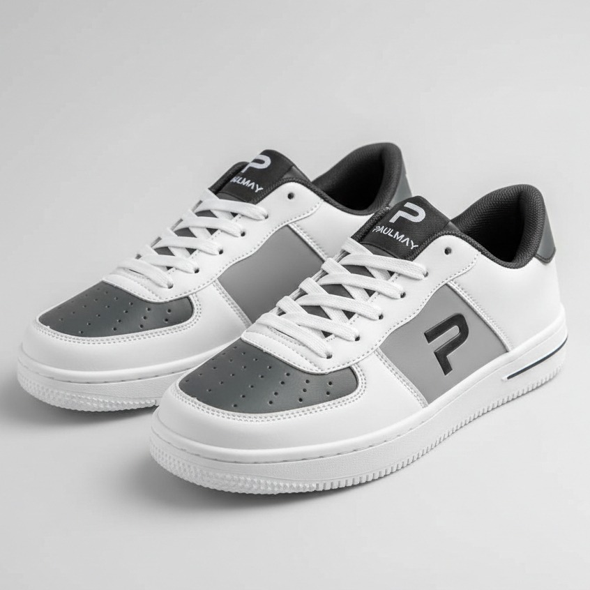 Paulmay Sepatu Sneakers Pria Wanita Denver White Grey